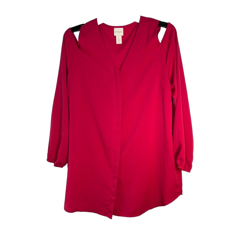 Chicos Cranberry Red Peekaboo Sleeve blouse 1 Top M 6 8